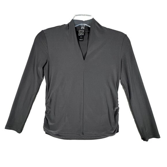 Clara Sunwoo Shirt Women XS Gray Ruched Slinky Office‎ Preppy Neutral Minimalist - Picture 1 of 8